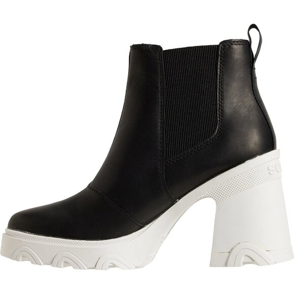 NEW SOREL Leather Brex Heel Chelsea Booties in Black white for women 825 7S3 - Picture 6 of 8